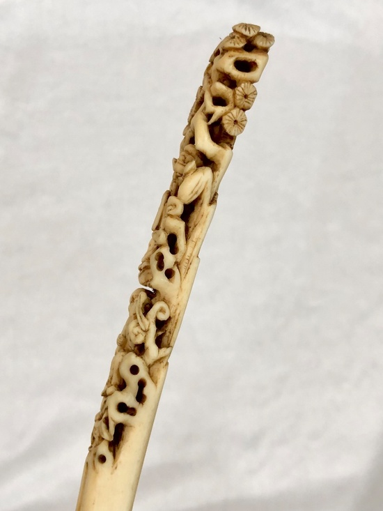 Antique Chinese Ming Dynasty Carved Bone Hairpin Ornament Wedding Accessory main image 11